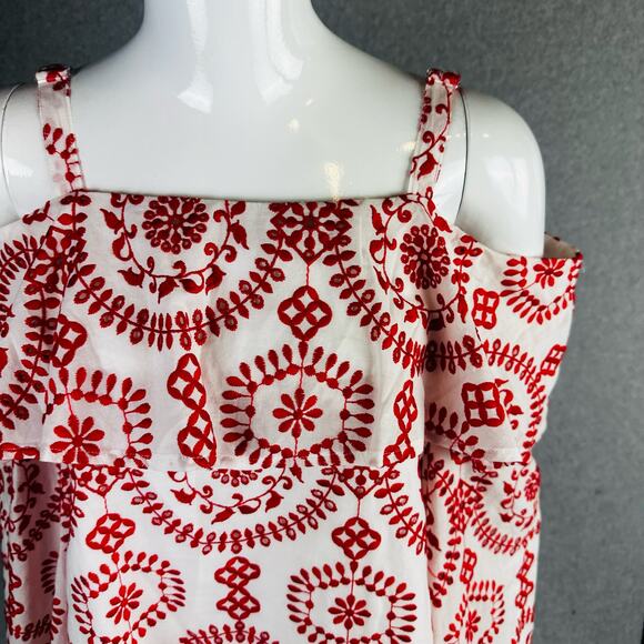 INC International Concepts Womans Sz Small Blouse Embroidered Long Sleeve Red - Picture 4 of 9